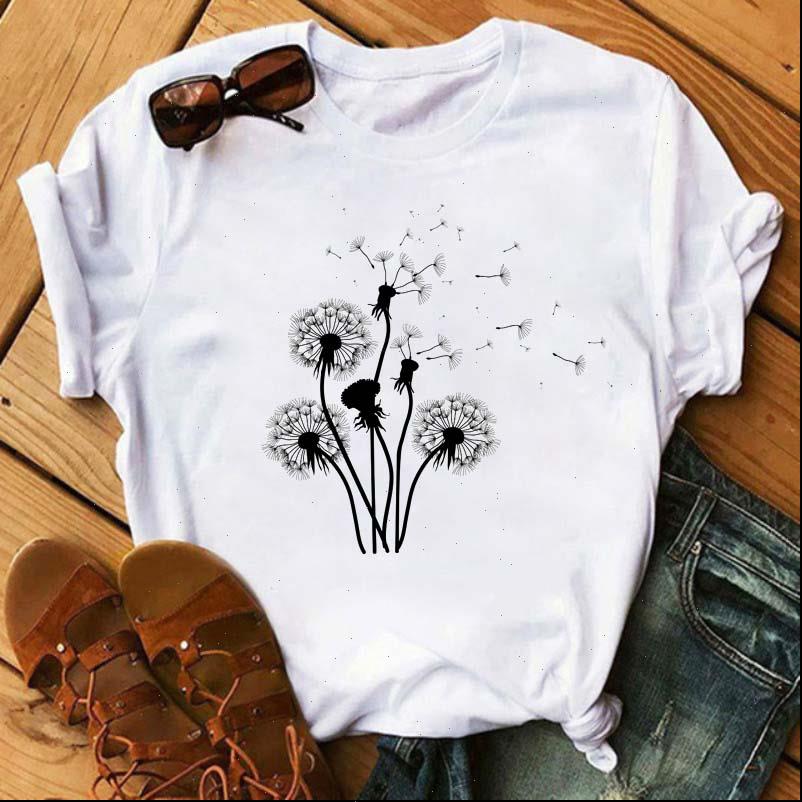 

womens t shirt harajuku dandelion printed lady t shirt 90s ulzzang graphic t shirts women summer plus size femme clothes, White