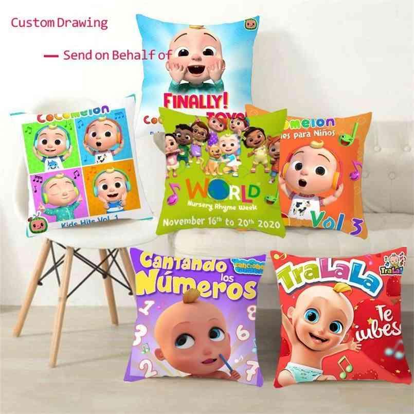 

Novel cocomelon cartoon throw pillow case linen cushion covers kids baby room bedding ornaments car sofa pillowcase 45cm comelon family frie