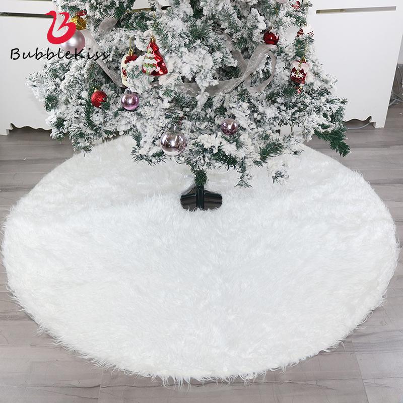 

Christmas Decorations Bubble Kiss 1pc White Tree Skirt Mat Ornaments Wedding Birthday Plush Faux Fur Carpet Year Decor