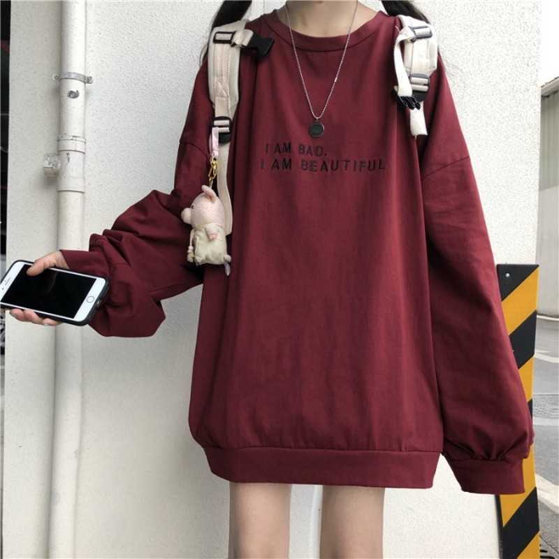 

Loose Casual long Sleeve T Shirt Female Letter Print spring Tops tees Harajuku T-Shirt Women Clothing 210601, Burgundy