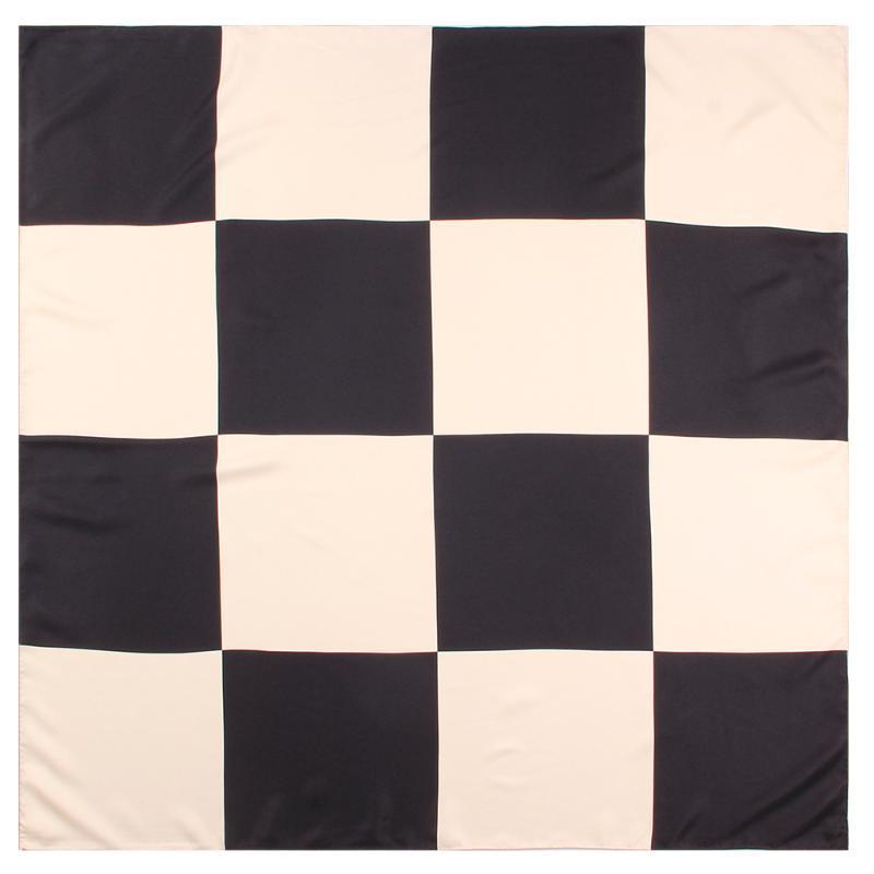 

Scarves Manual Hand Rolled Twill Silk Scarf Women Patchwork Plaid Square Wraps Echarpe Curled Foulards Femme Bandana Hijabs 90CM, Blue;gray