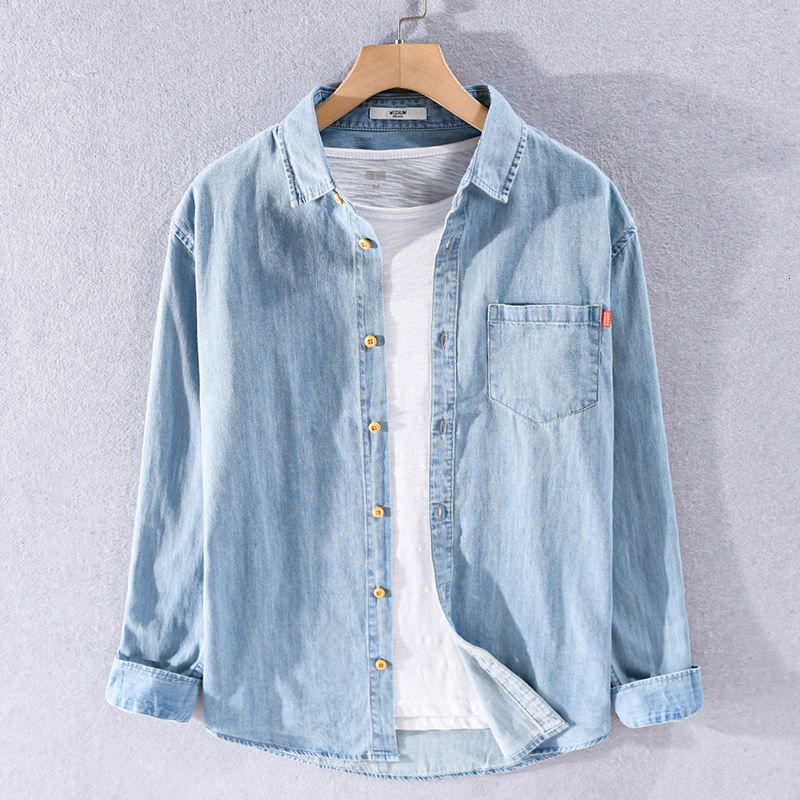 

2021 Pure Cotton with Long Sleeves Denim Men's Fashions Comfortable Shirts for Casual Man's Solid Shirt B60x, Dark blue.