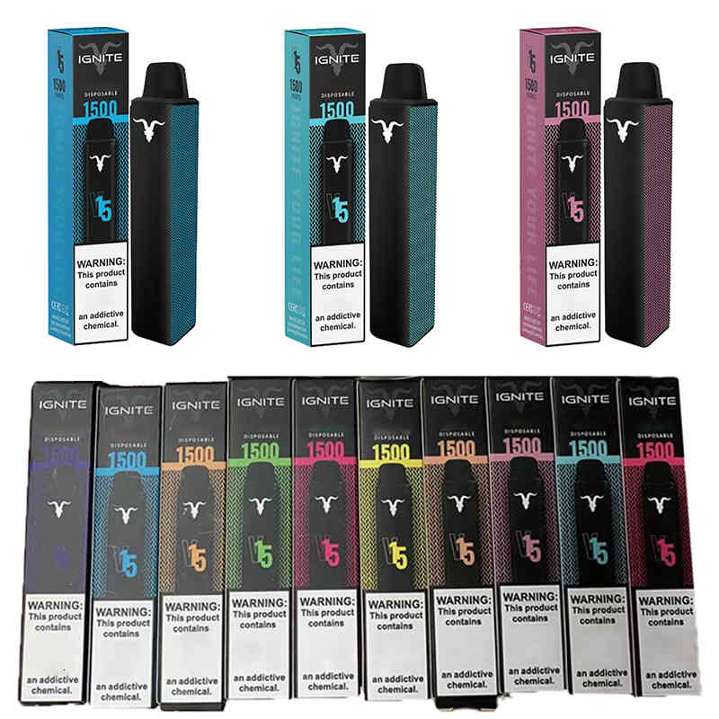

100% Original IGNITE V15 Disposable E cigarettes 1500 Puffs Vape Pen 5.1ml Pre-Filled Pods Cartridges Vaporizers 850mAh Battery Vapor Bar