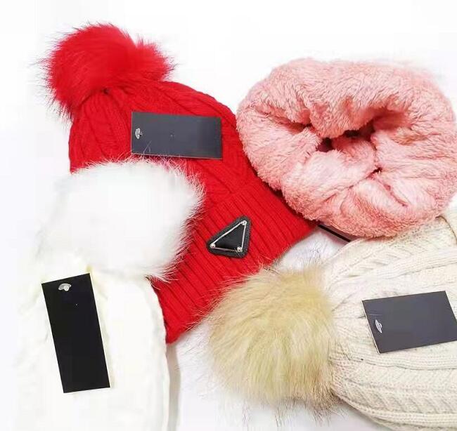 

High quality Beanie Designer Mens Womens Cap Casquetes Hats Patchwork Fashion Autumn And Winter warm Raccoon Fur Pompoms Warm Girl Caps