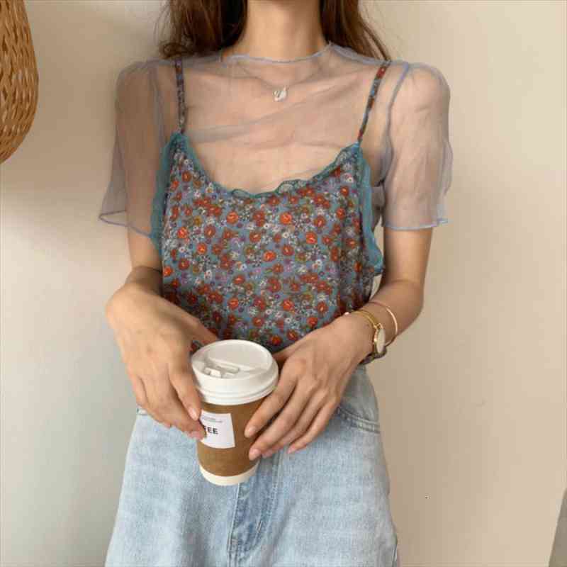 

Womens Summer Sexy Floral Lace Tops Transparent Camisole Sleeveless Spaghetti Strap Shirt Blusas Casual Camisas Mujer Haut Femme, White