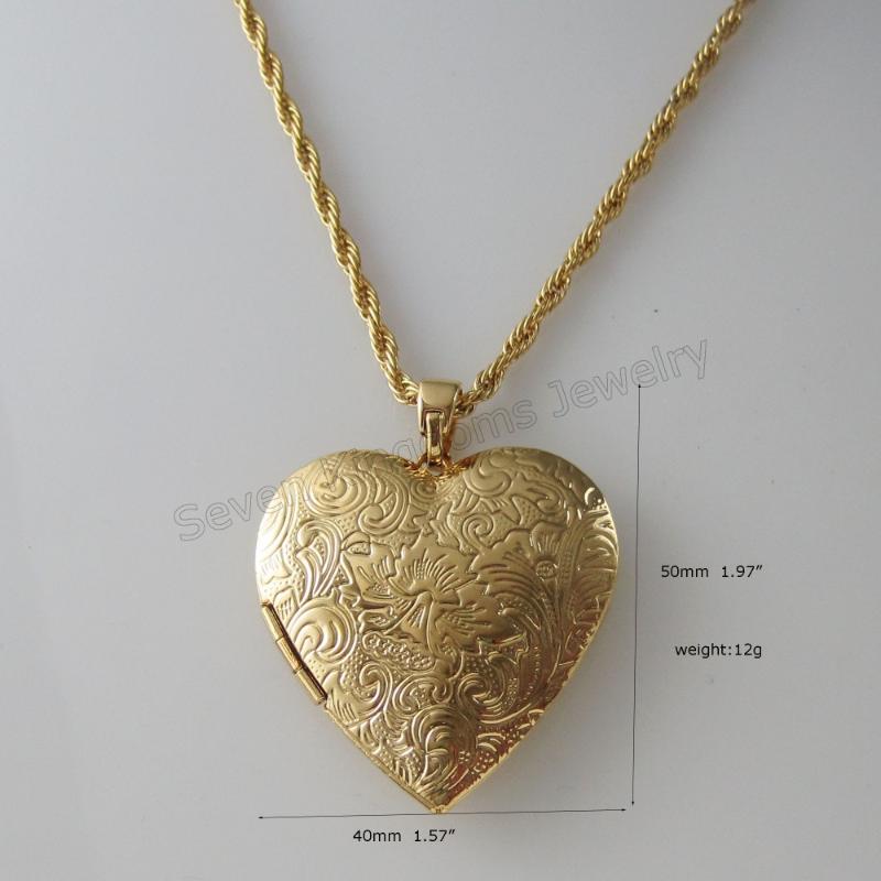 

Pendant Necklaces /Min Order 10$/Can Mix Design/- YELLOW GOLD GP 24" TWIST ROPE NECKLACE & CARVED SURFACE FLOWER PATTERN HEART SHAPE