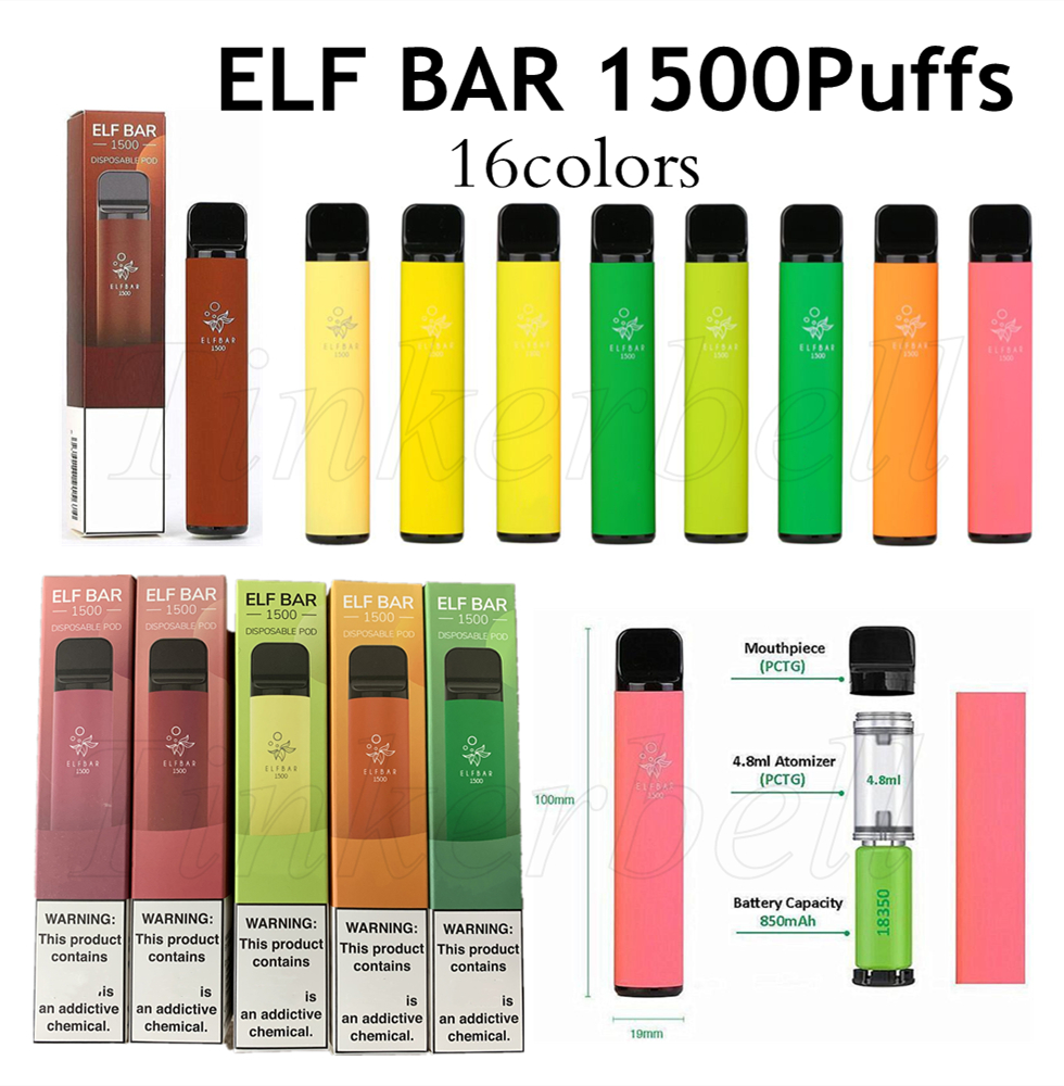 

ELF BAR 1500 Puffs Disposable Vape Pen Device E Cigarette Adjustable Vaporizer With 16 Colors VS Puff Plus Bang XXL