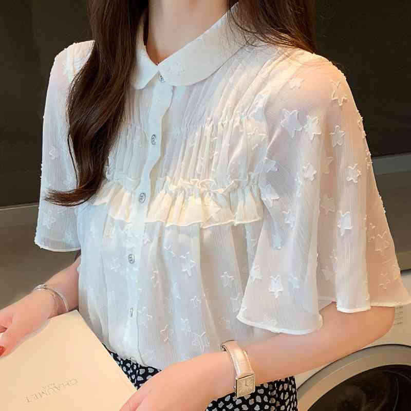 

Women Blouses Blusas Mujer De Moda Short Sleeve Chiffon Shirt Tops White Shirts D322 210602, Dot