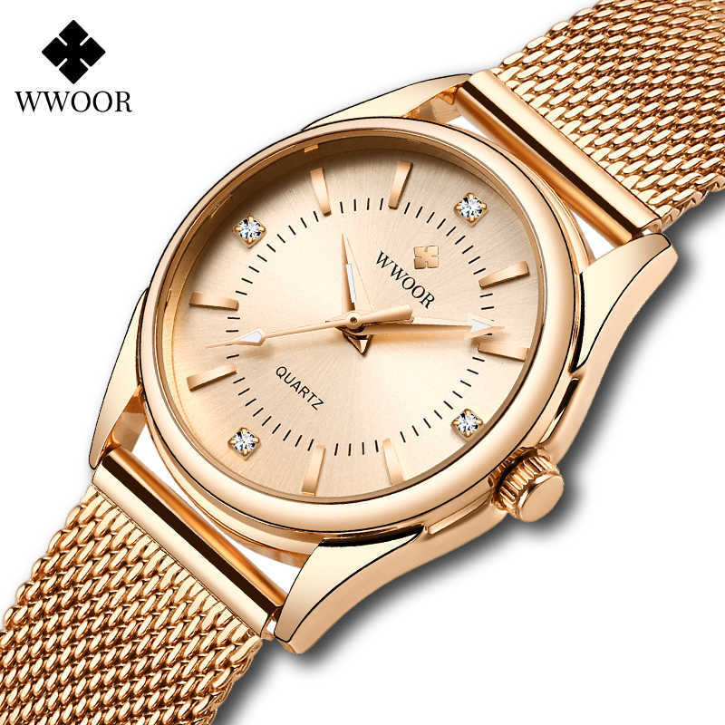 

WWOOR Luxury Diamond Woman Watch Women Rose Gold Small Bracelet Wrist Watches Gifts For Quartz Clock Relogio Feminino 210616, White