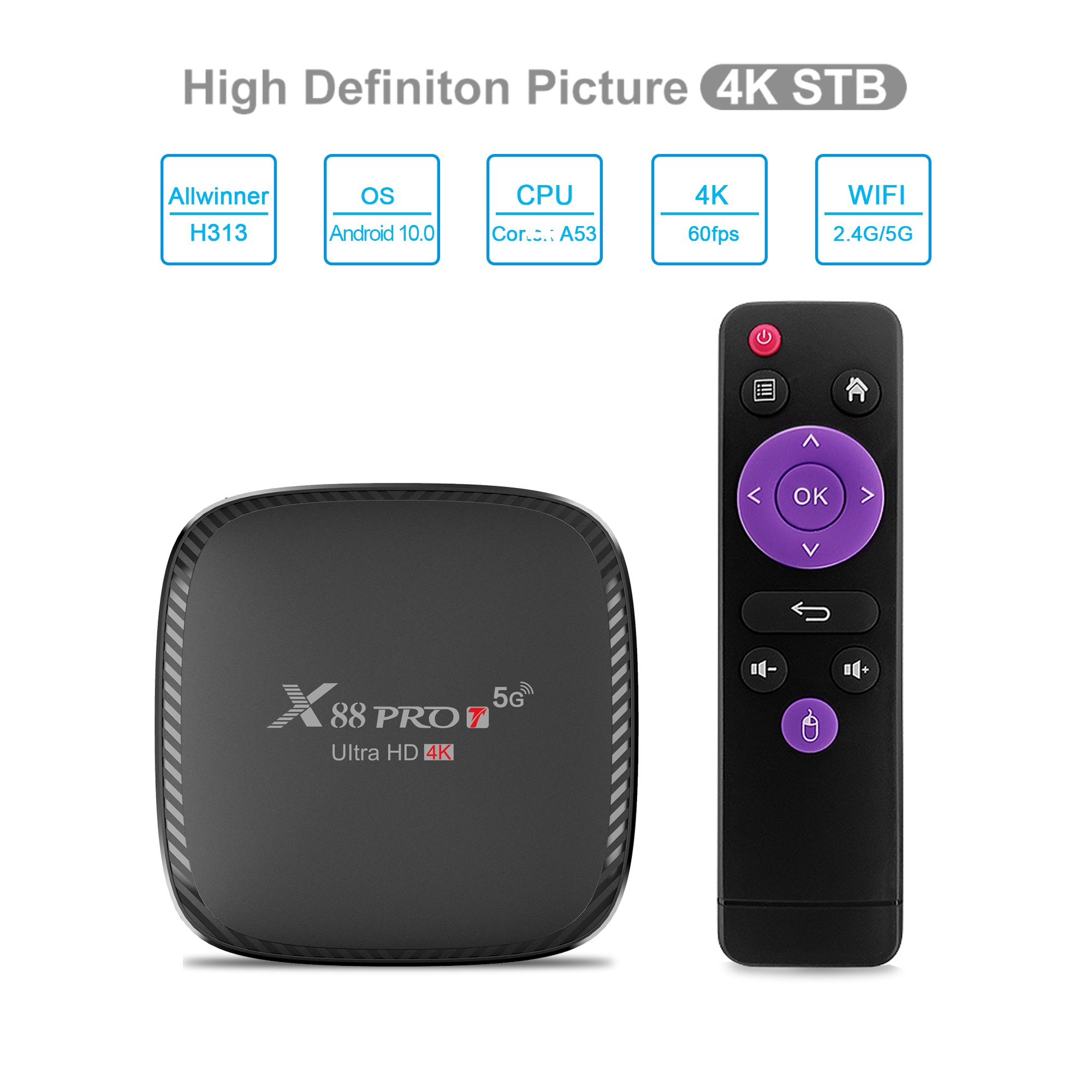 

TV Box X88 PRO T Android 10.0 H313 1G 2G 8G 16G HD 4K 1080P G31 GPU 2.4G Wifi Android 10