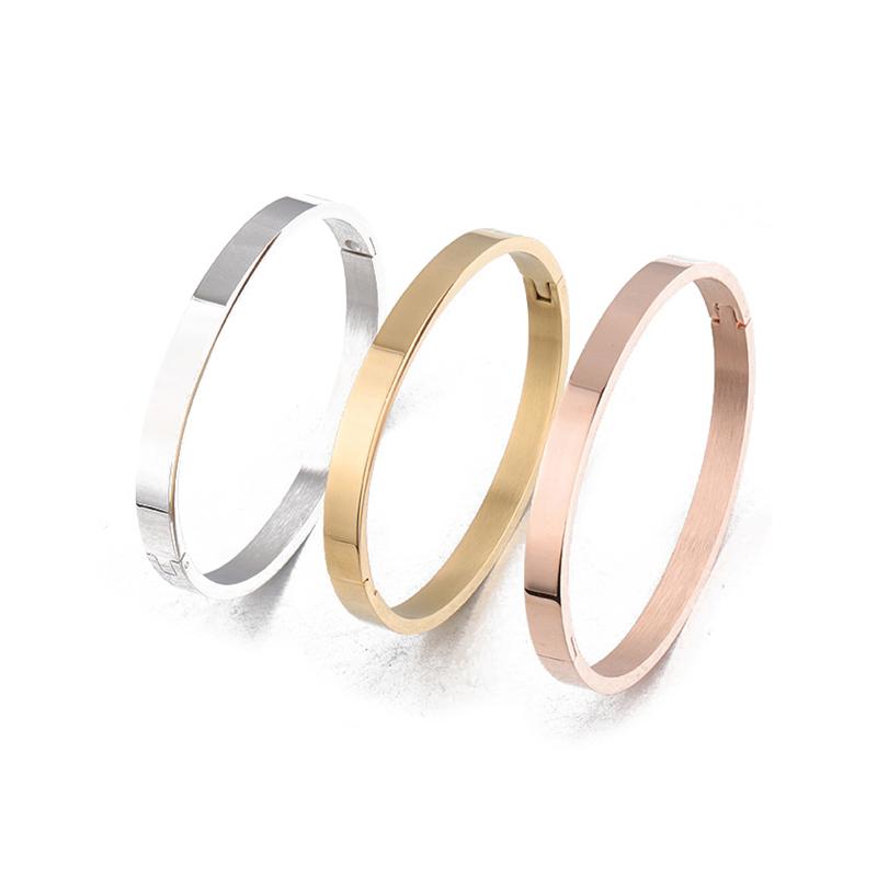 

Bangle 5PC/Lot Wholesale Simple Stainless Steel Glaze Blank Cuff For Women Oval Buckle Bracelet Punk Jewelry