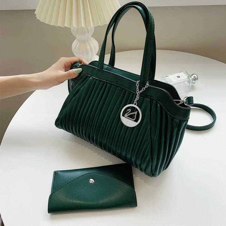 

Factory Outlet women leathers shoulder bag elegant atmospheric stripe fold handbags simple fashion leather handbag large capacity solid color backpack 10 colors