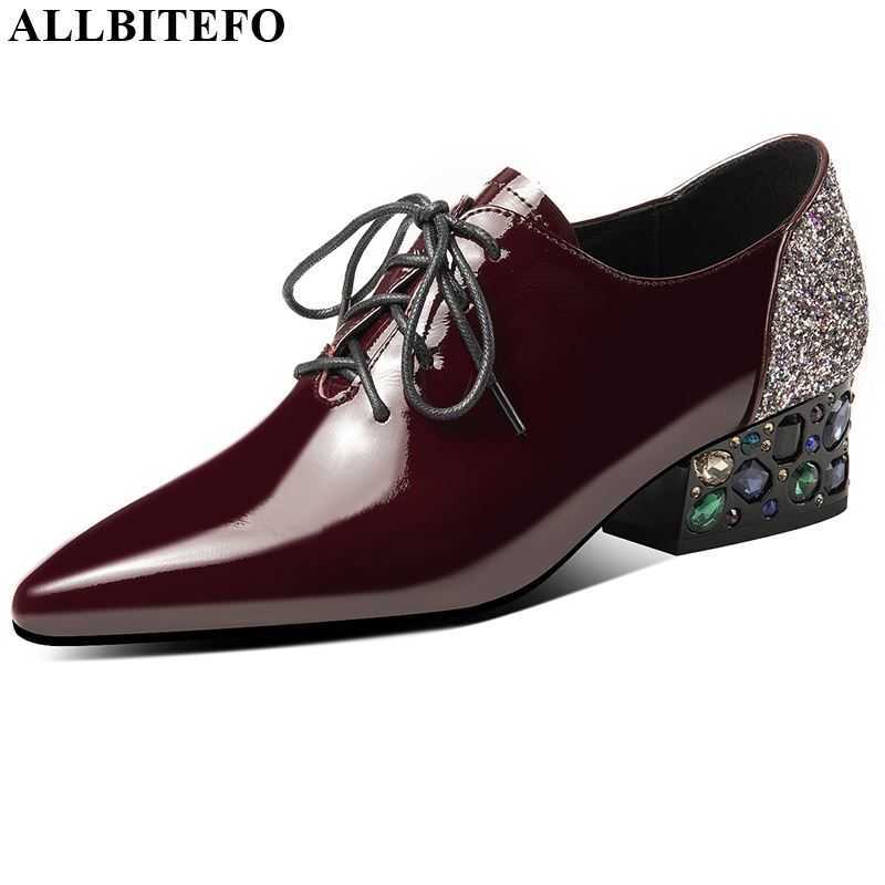

ALLBITEFO fashion sexy Rhineston heel women high heel shoes full genuine leather high heels elegant pointed toe women heels 210611, As picture