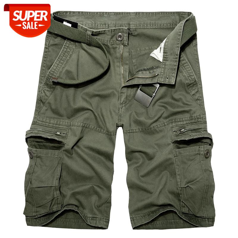

2020 Mens Military Cargo Shorts Summer Army Green Cotton Shorts Men Loose Multi-Pocket Homme Casual Bermuda Trousers 40 #W67P, Black