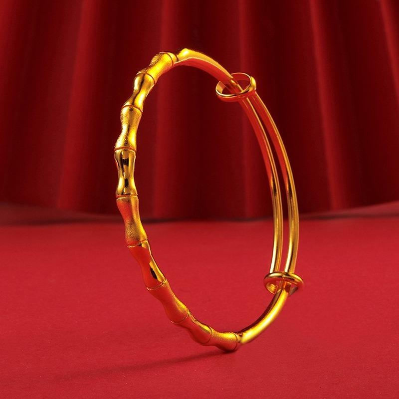 

Bangle Vacuum Plating 24K Gold Color Bracelet Sand Bamboo-shaped For Women Frosted Fine Push-pull Jewelry
