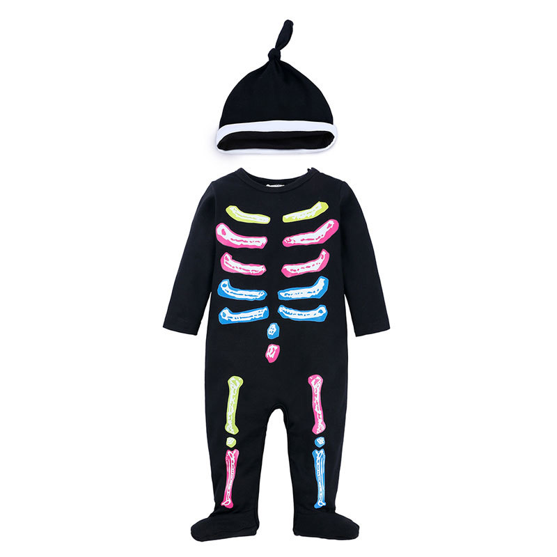 

2021 New Novelty Halloween Rompers+hat Outfit Spring Autumn Newborn Baby Clothes Cotton Long Sleeve Infant Clothing 3-18 Months 92mp, Black
