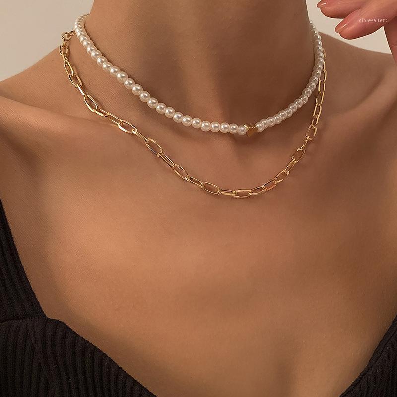 

Chains Artificial Pearl Woman Necklace Beaded Women Layered High Quality Geometric Chain Elegant Silver Color Korean Collares