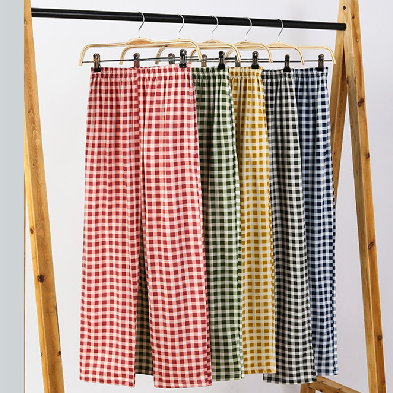 

2021 New Woman Sleeps 100% Cotton Chess House Women's Pajamas Comfort Casual Pair Pants Wide Leg 9359, Green.