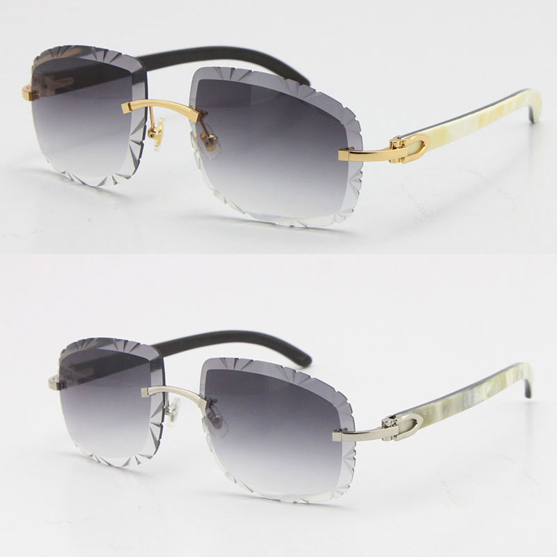 

Male Rimless Diamond Glasses Cut Buffalo Horn Lens Sunglasses T8200762 White Wholesale Luxury Carved Unisex UV400 Sun Inside Vintage Bl Dctl