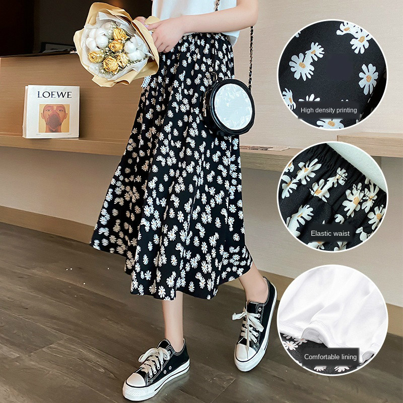 

2021 New Print Floral Women Summer Long High Waist Chiffon Flower Female Sun Harajuku Elegant Lady Skirt Clothing Fashion Zgha, Dot short