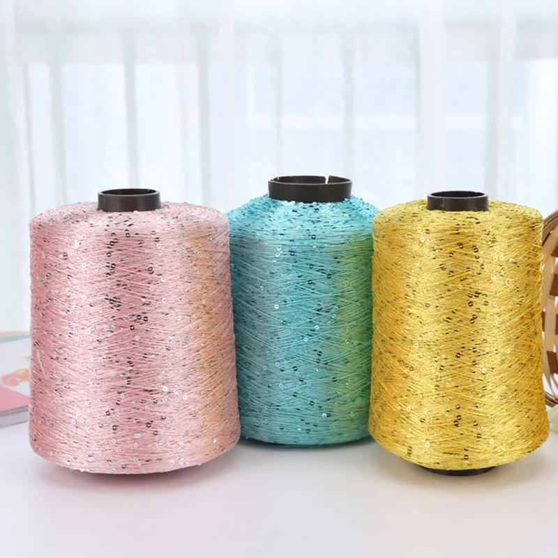 

100g/Roll Colorful Thin Shiny Sequin Crochet Yarn Thread For Hand Knitting Sweater Shawl Yarn Crochet Hook Thread Sewing Tool, As picture