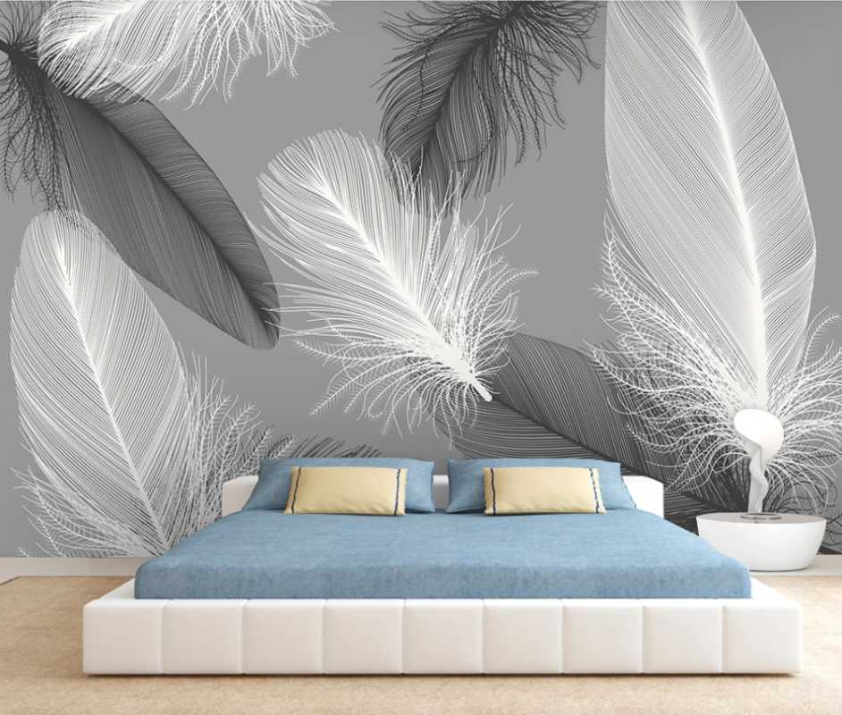 

Customized Wallpaper 3D Wallpaper Mural Modern Nordic Feathers Bedroom Living Room Sofa Background Wall, Silk cloth
