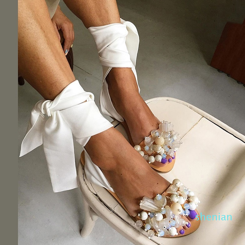 

2021 New Fashion Leisure Sandals Women Flat Sandals Ankle Strap Handmade Beaded Special Womens Shoes Beach Sandals Plus Size 35-42, Yellow flower3