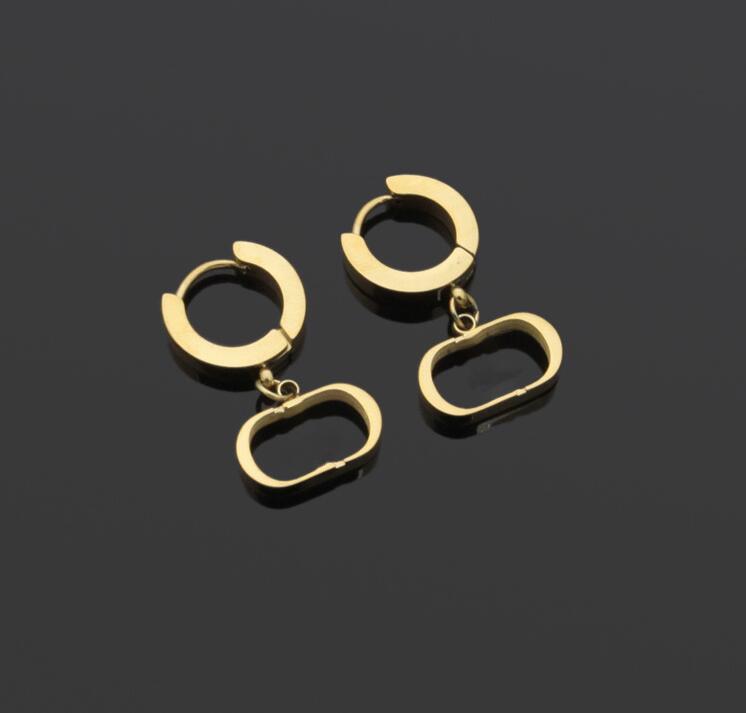 

Never fade High quality Extravagant jewelry girls studs hoop circle dangle 316L Stainless Steel silver women letter D F stud earring Wholesale Mother wife gift