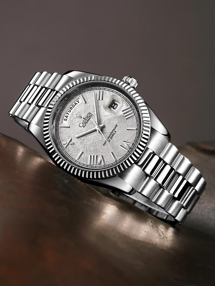 

Wristwatches 2021 CADISEN Design Meteorite Dial Men's Mechancial Watch Date Week Luxury Automatic For Men Japan 8285 Wristwatch Man, Coffee