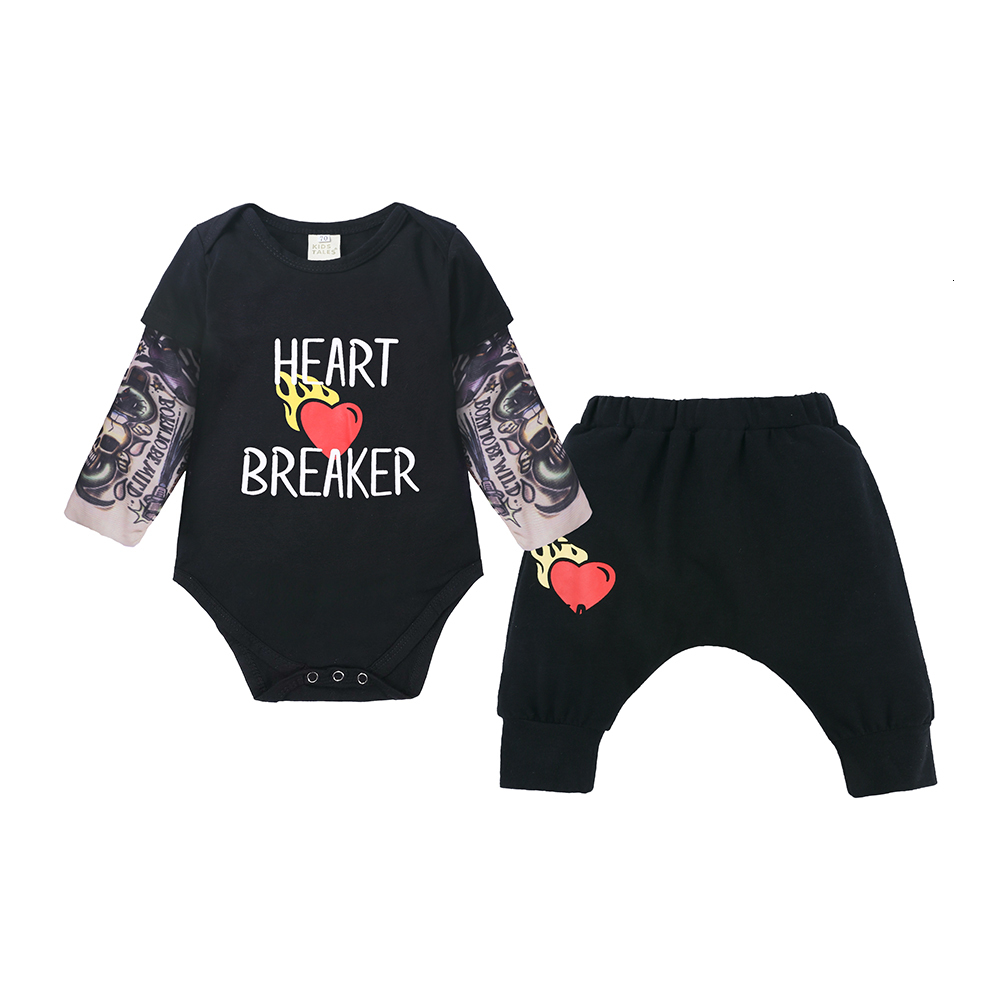 

2021 New Novelty Rompers Set Cotton Baby Boys Tattoo Long Sleeve Romper+pants Christmas Toddler Girl Summer Clothes Lvju, Black