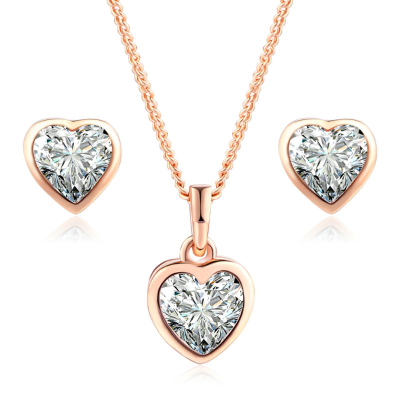 

Earrings & Necklace Jewelry Sets For Women Cute Heart Crystal Rose Gold Silver Color Made With Austrian Crystals Fashion S281 S321, As pic