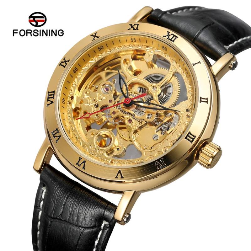 

Wristwatches 2021 Forsining Skeleton Wristwatch Custom Automatic Movement Watches Mechanical Mens Fashion Genuine Leather Strap Reloj, Mechanical watch