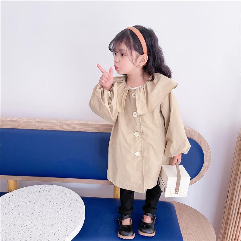 

Coat Baby Girls Spring Autumn Windbreaker Jacket Fashion Solid Color Turn Down Collar Single-breasted Outwear 1-7Yrs Kids Trench, Blue;gray