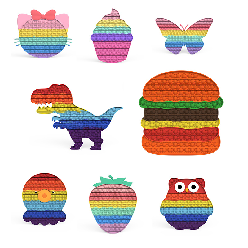 

Wholesale Dinosaur Unicorn Hamburger Pack Push Pop Sensory Bubble Fidget Toys Game Autism Relief for Girls Boys Christmas Party Favors