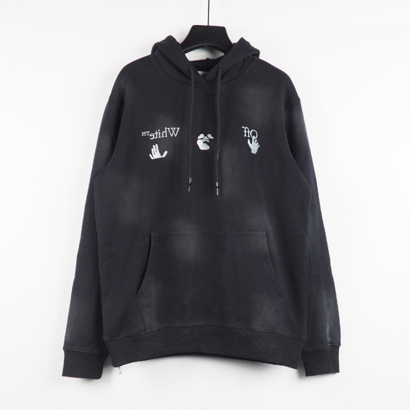 

Chao Brand Off Style White Spray Painting Tie Dyeing Process for Washing and Making Old Light Fleece Hooded Sweater, Black
