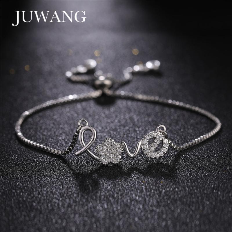 

Link, Chain JUWANG Love Cubic Zirconia Bracelets For Women Crystal Zircon Couple Adjustable Wedding Jewelry Gifts