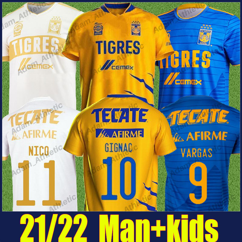 

UANL Tigres GIGNAC Soccer Jerseys 7 Stars shirts 2021 LEONARDO FERNANDEZ NICO PIZARRO C.SALCEDO VARGAS football jersey man Kids kit Camiseta de Tigre Liga MX 2021/22, 2020 away kids kit