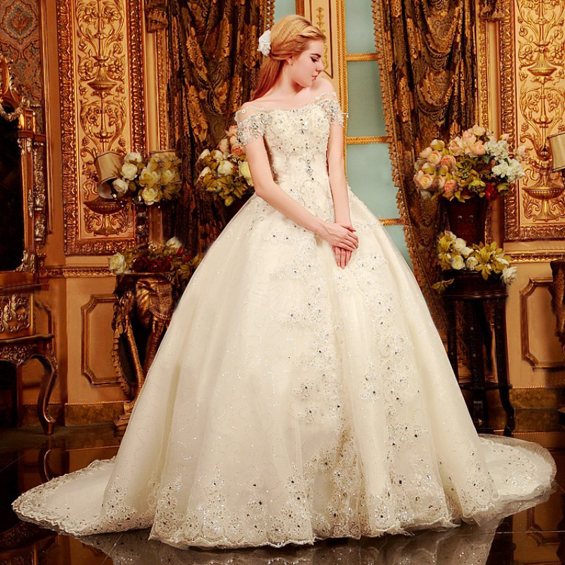 

2021 New Real Photo Princess Es with Lace Sequins Luxury Crystal Bridal Ball Off the Shoulder Wedding Gown 6bry, White