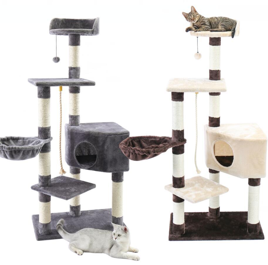 

2021 New Multi-level Tree Condominium Furniture Stripe Poles Covered with Sisal Plush Condominiums for Cat and Pet Ff3f