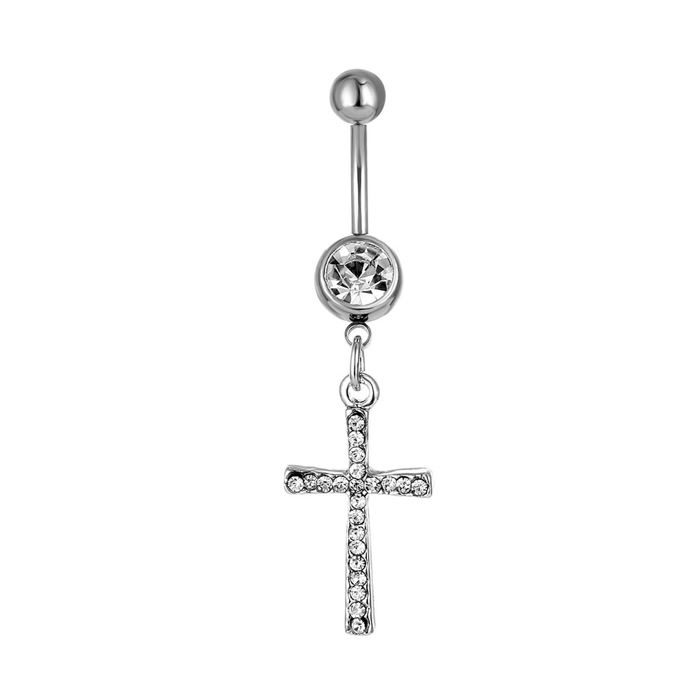 

D0793F Cross Belly Navel Button Ring Clear Color
