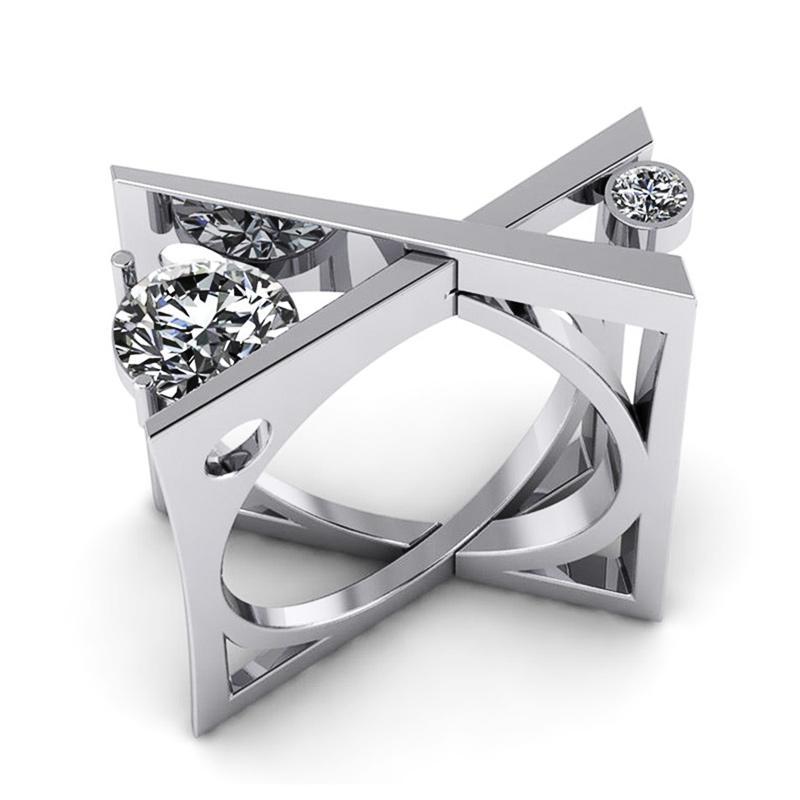 

Cluster Rings Huitan Punk Unique Shape X Cross Women Finger Ring Brilliant Cubic Zircon Stone Dance Party Female Personality Girl Gift, Golden;silver