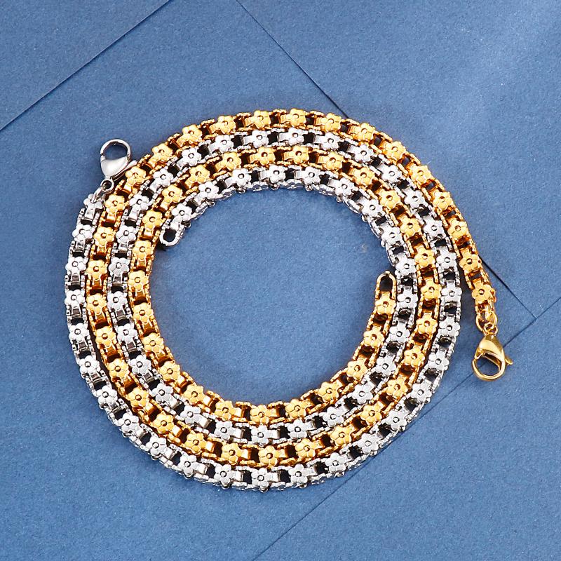 

Women Men Punk 5mm 20 in Stainless Steel Flower Motorcycle Link Chain Necklace