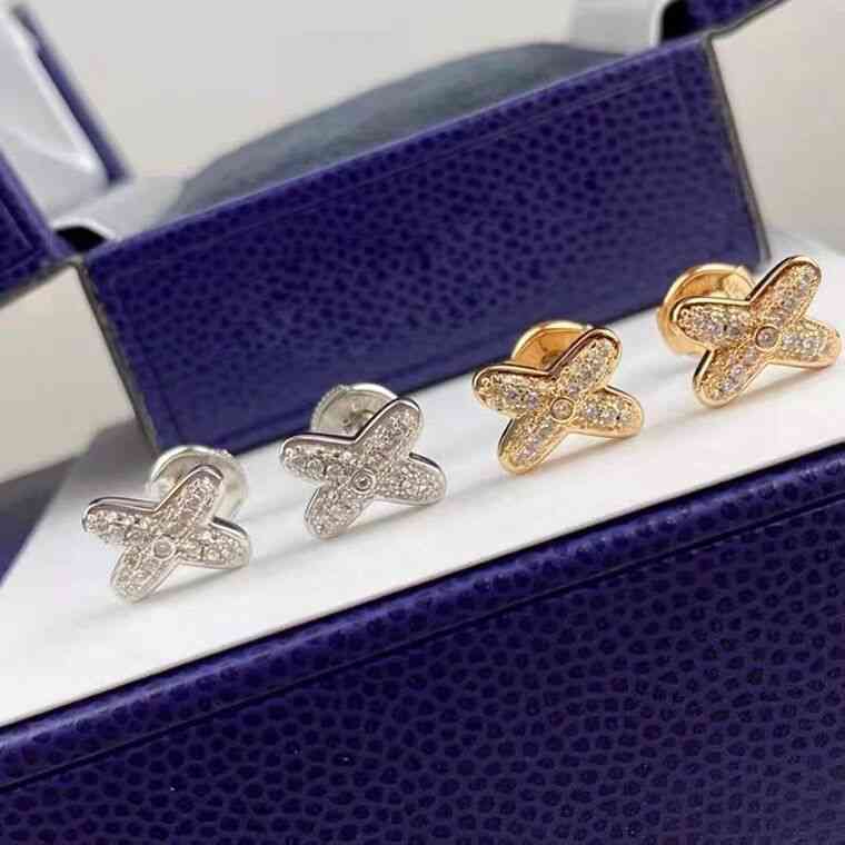 

The New Xiaoshangjia cross 925 Sterling Silver Plated 18K Gold Shangjia inlaid X letter Earrings full diamond earrings