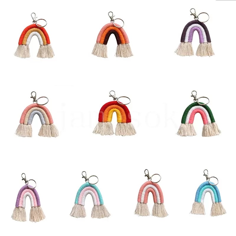 

Fashion Weaving Raiow Keychains Boho Party Favor Key Holder Keyring Macrame Bag Charm Car Hanging DD330