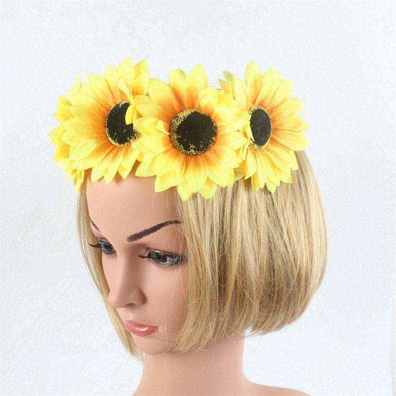 

Sunflower Wreath Gradient Festival Stretch Elasticity Headband Bohemian Yellow Floral Flower Crown Wedding Hair Band Clips & Barrettes, Golden;silver