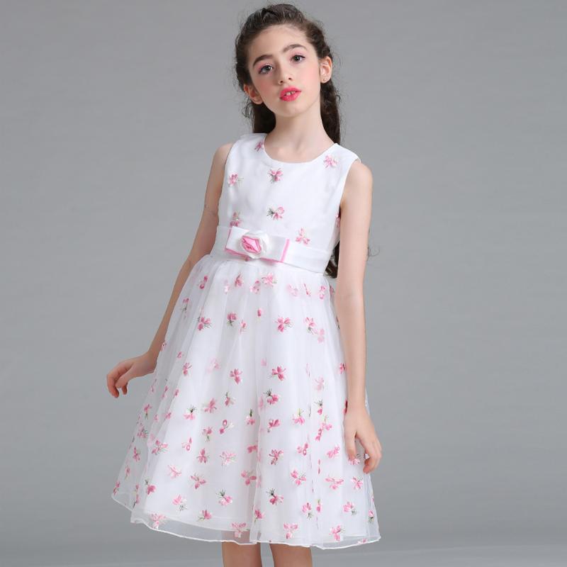 

Girl's Dresses Girls Sweet Bowknot Dress Kids Girl Flower Princess Embroidered Weeding Evening Gowns, As shown