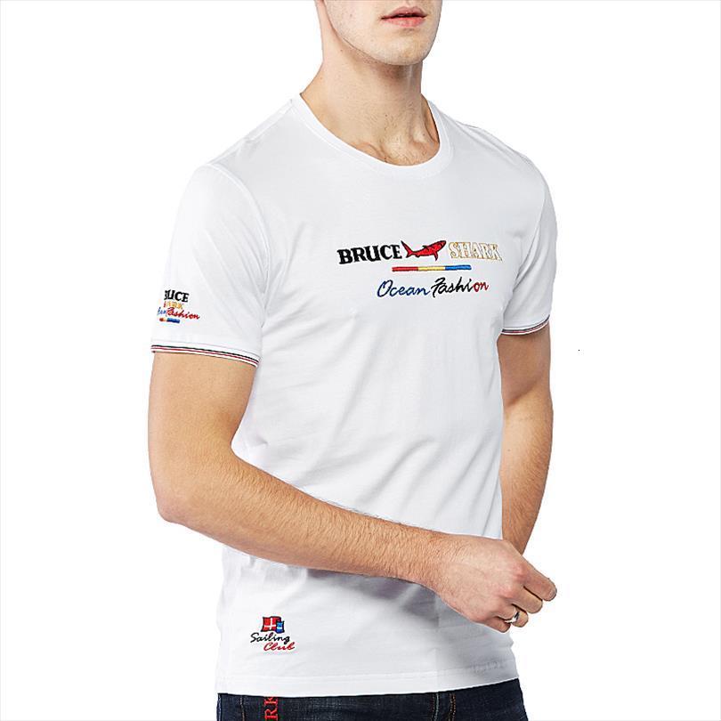 

Soften Cotton Male Tees Fashion Men Tops Bruce Amp Shark Nice Embroidery Short Round Homme Camisa Big 4xl, White;black