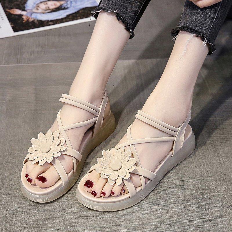 

Sandals 2021 Summer Women Heels Fashion Flowers Thick Bottom Shoes Chaussure Casual Girls Sweet Platform 3CM Zapatos, Green