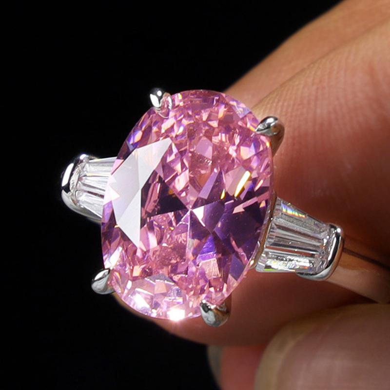 Cluster Rings 100% Silver 925 Sterling Wedding For Women Jewelry Pink Topaz Oval Finger Ring Bridal Engagement Ringen Accessories-image-709107998