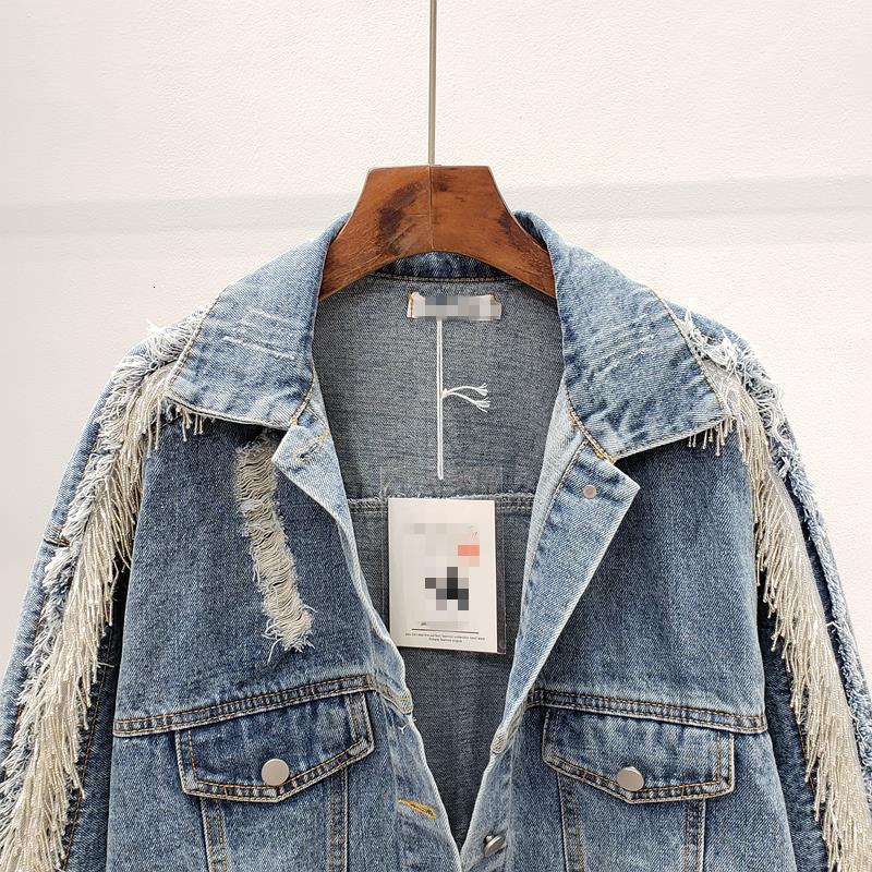 

women's jackets cut jeans, torn, european style, for spring, heavy fringe 0bak, Black;brown